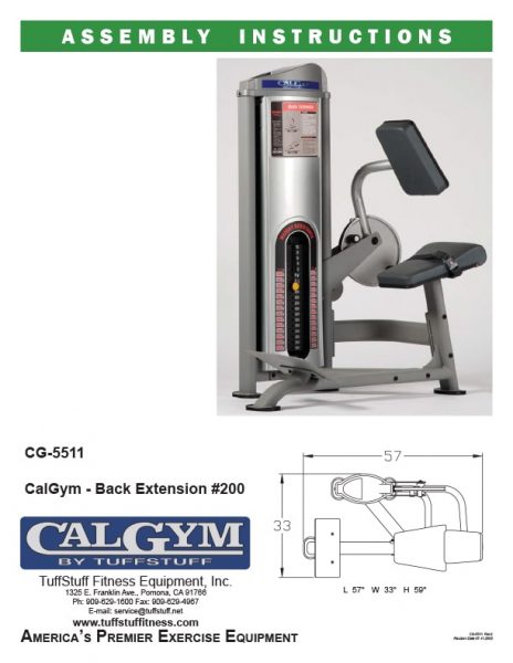 CalGym Back Extension (CG-5511) Owner's Manual