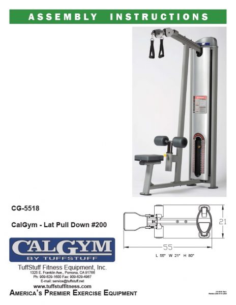 CalGym Lat Pull Down (CG-5518) Owner's Manual