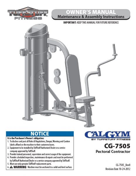 CalGym Pectoral Contractor (CG-7505) Owner's Manual