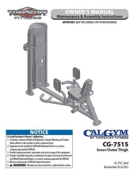 CalGym Inner / Outer Thigh (CG-7515) Owner's Manual