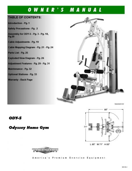 TuffStuff Odyssey 5 Home Gym Owners Manual