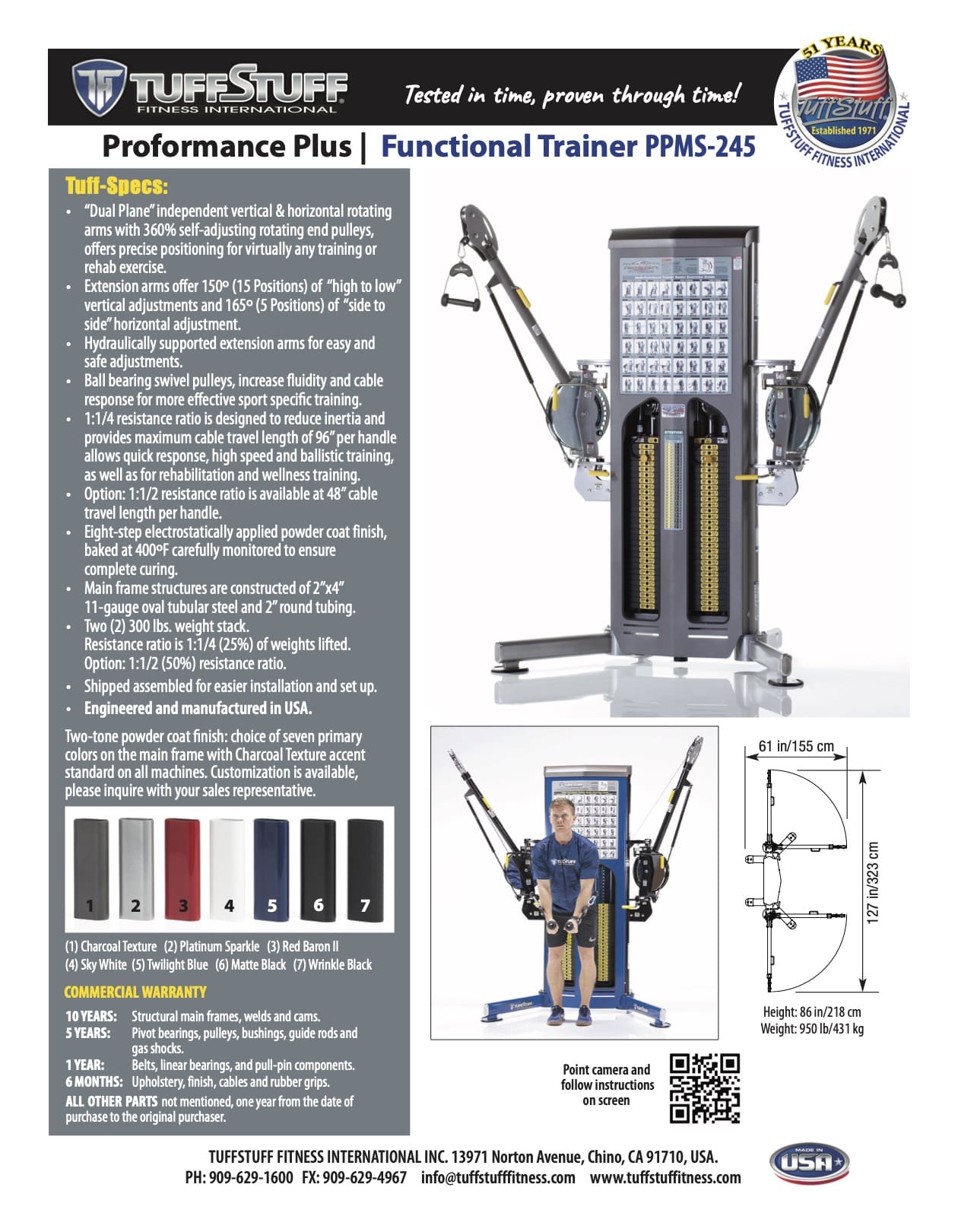 TuffStuff Proformance Plus Functional Trainer PPMS-245 - Spec Sheet